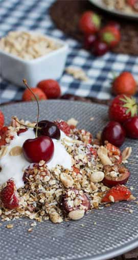 dessert with cherries on top
